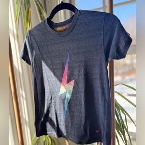 Aviator Nation Kids Black Tee with Rainbow Lightning Bolt